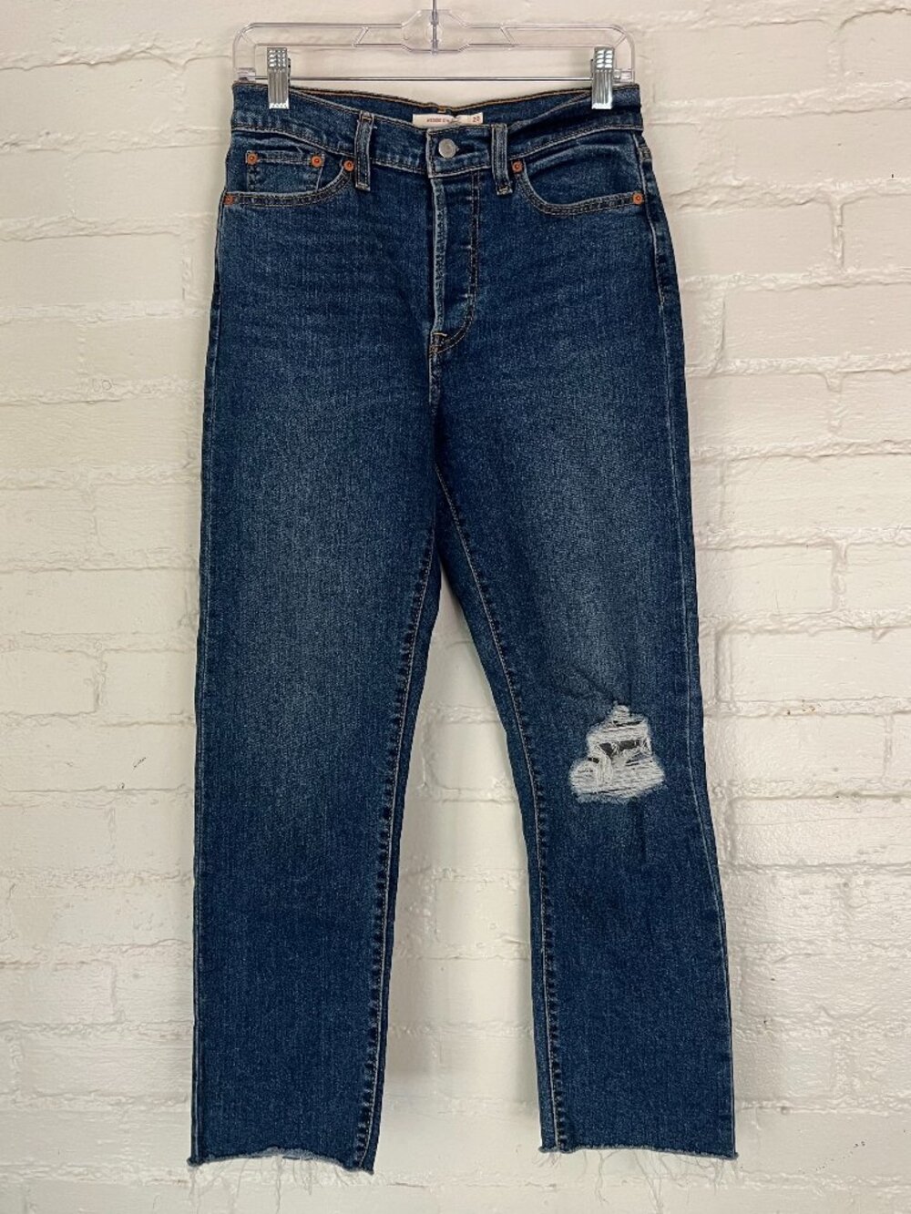 Levi's Women's Size 28 x 28 Wedgie Straight Dark Wash Distressed Denim Jeans